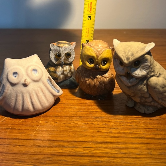 Collectable vintage miniature owls set of four Japanese Pottery Wood Mcm - Picture 4 of 14